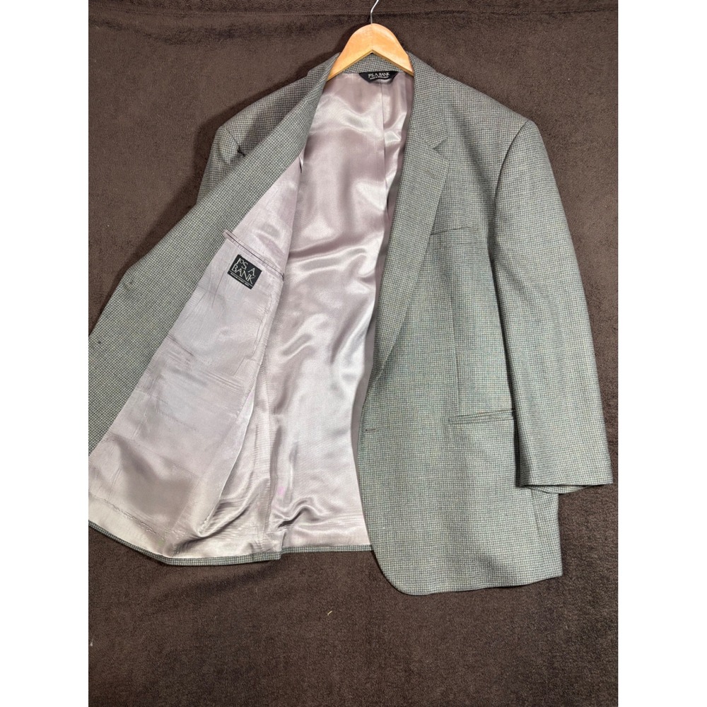 Jos A Bank Mens 50R Wool Sport Coat Blazer Blue Brown Micro Check 2‎ Button